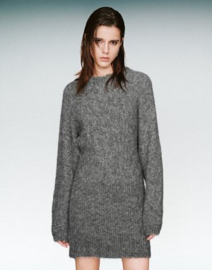 Grey Urban Revivo Crew Neck Straight Women's Knitted Dress | 95837YPVU