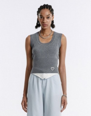 Grey Urban Revivo Heart Embroidery Women's Tank Top | 85231GCLK