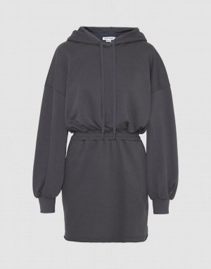 Grey Urban Revivo Hooded Straight Women's Dress | 09485IBKN