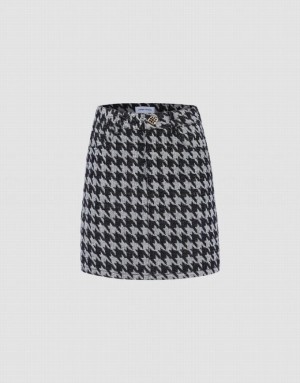 Grey Urban Revivo Houndstooth Mini A-Line Women's Denim Skirt | 40976YFNX