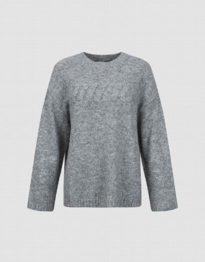 Grey Urban Revivo Letter Embossed Crew Neck Women's Sweaters | 07213XRDN