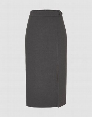 Grey Urban Revivo Midi Straight Women's Skirts | 61847KZMH