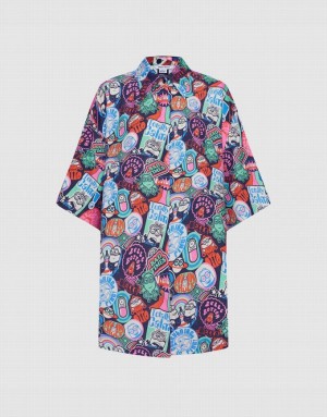 Grey Urban Revivo Minions Allover Print Button Up Women's Shirts | 72354RIAS