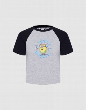 Grey Urban Revivo Minions Raglan Women's T-Shirts | 79183KRUM