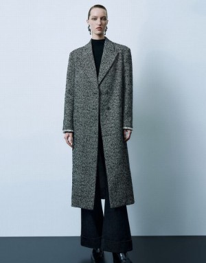 Grey Urban Revivo Peak Lapel Straight Women's Coats | 68472XJHW