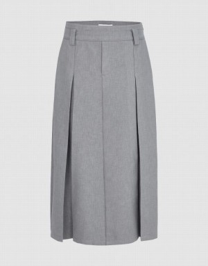 Grey Urban Revivo Pleated Midi A-Line Women's Skirts | 94178CIWO