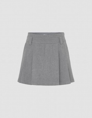 Grey Urban Revivo Pleated Mini A-Line Women's Skirts | 67184NQVG