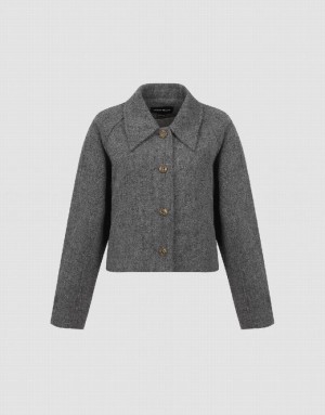 Grey Urban Revivo Raglan Sleeve Woolen Women's Jacket | 53246ZOHA