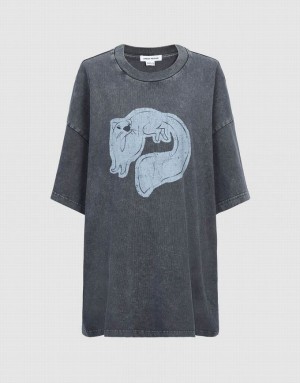 Grey Urban Revivo Skunk Printed Crew Neck Straight Women's T-Shirts | 51249BCOZ