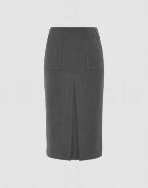 Grey Urban Revivo Split Hem Midi Straight Women's Skirts | 45681KXJE