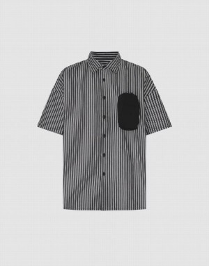 Grey Urban Revivo Striped Loose Men's Shirts | 93816FIOP