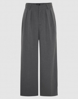 Grey Urban Revivo Striped Tailored Wide-Leg Women's Pants | 76138KZOA