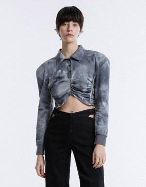 Grey Urban Revivo Tie-Dye Ruched Crop Women's Blouse | 15926CVAJ