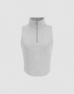 Grey Urban Revivo Zip Half Placket Women's Tank Top | 85732WVPH