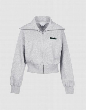 Grey Urban Revivo Zip Up Letter Detail Women's Jacket | 16049ZIWP