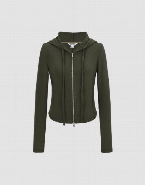 Grey Urban Revivo Zipper Front Hooded Skinny Women's Jacket | 49016ZPSG