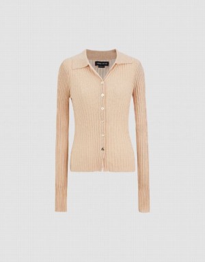 Khaki Urban Revivo Button Up Knitted Women's Cardigan | 30812CZPB