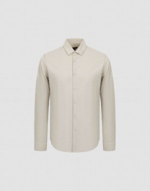 Khaki Urban Revivo Button Up Straight Men's Shirts | 87235IFYH