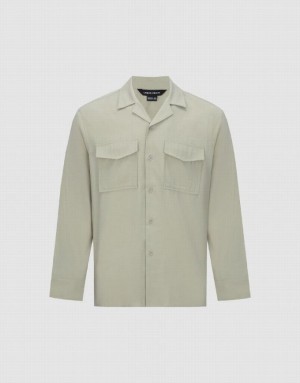 Khaki Urban Revivo Button Up Straight Men's Shirts | 60981EYXP