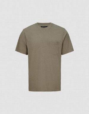 Khaki Urban Revivo Crew Neck Loose Men's T-Shirts | 25340NRQS