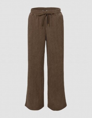 Khaki Urban Revivo Drawstring Waist Knitted Wide-Leg Women's Pants | 31024TMQN