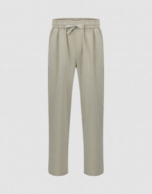 Khaki Urban Revivo Drawstring Waist Knitted Straight Men's Pants | 95041SKIP