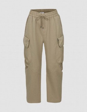 Khaki Urban Revivo Drawstring Waist Wide-Leg Men's Pants | 87143BZMH