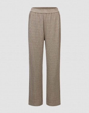 Khaki Urban Revivo Elastic Waist Knitted Straight Women's Pants | 56970ZAHP