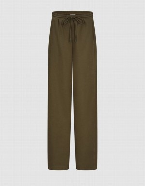 Khaki Urban Revivo Elastic Waist Knitted Wide-Leg Women's Pants | 25861SQJB