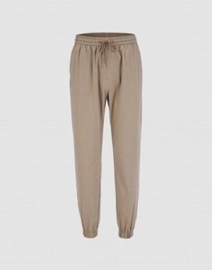 Khaki Urban Revivo Elastic Waist Men's Joggers | 76301AYJS