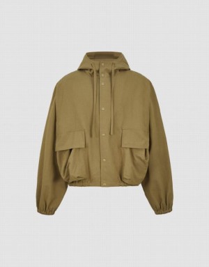 Khaki Urban Revivo Hooded Oversized Men's Jacket | 08943MSZO