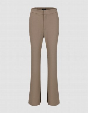 Khaki Urban Revivo Knitted Flare Women's Pants | 74529PLFY