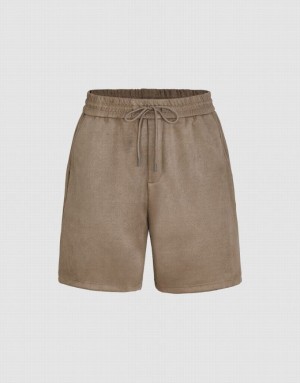 Khaki Urban Revivo Loose Men's Shorts | 86709NDLF