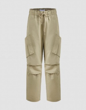 Khaki Urban Revivo Loose Straight Men's Pants | 40728KZWP