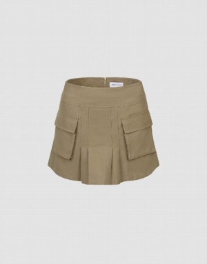 Khaki Urban Revivo Mini A-Line Women's Skirts | 19263ZSRM