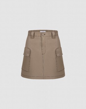 Khaki Urban Revivo Mini A-Line Women's Skirts | 08631JBQH