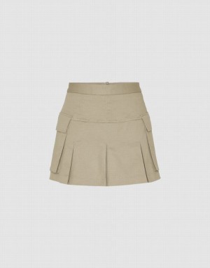 Khaki Urban Revivo Multi-Pocket Mini A-Line Women's Skirts | 15364XKRV