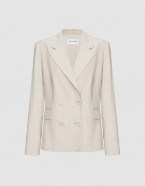 Khaki Urban Revivo Plain Double Breasted Women's Blazers | 16935ARQE