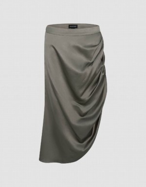 Khaki Urban Revivo Printed Wrapped Midi Straight Women's Skirts | 25187OFYC