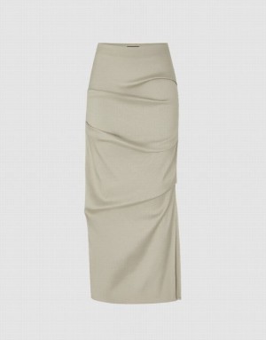 Khaki Urban Revivo Ruched Skinny Women's Skirts | 20945MYXJ