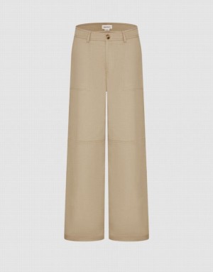 Khaki Urban Revivo Straight Leg Cargo Women's Pants | 80971GHYN