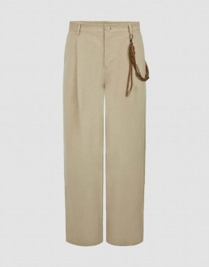 Khaki Urban Revivo Straight With Rope Men's Pants | 31984MWBN