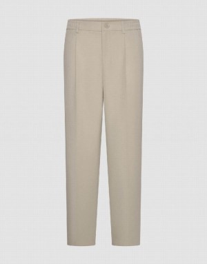 Khaki Urban Revivo Tailored Carrot Fit Men's Pants | 03175LIUK