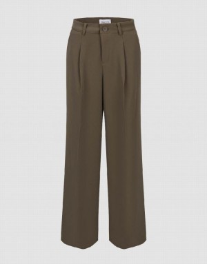 Khaki Urban Revivo Tailored Wide-Leg Women's Pants | 36047YLIZ