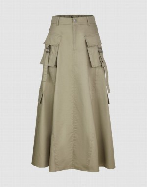 Khaki Urban Revivo Utilities Straight Women's Skirts | 10583WHTC