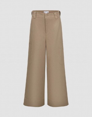 Khaki Urban Revivo Wide-Leg Women's Pants | 97421FDQS