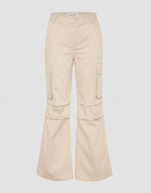 Khaki Urban Revivo Wide-Leg Women's Pants | 15637FPRI