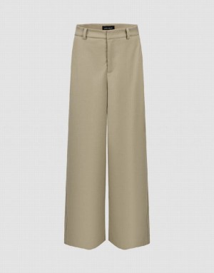 Khaki Urban Revivo Wide-Leg Women's Pants | 09137YUQO