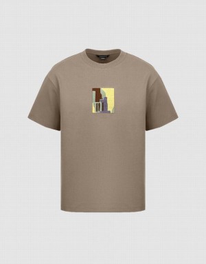 Light Brown Urban Revivo Straight Knitted Men's T-Shirts | 37260VZSC