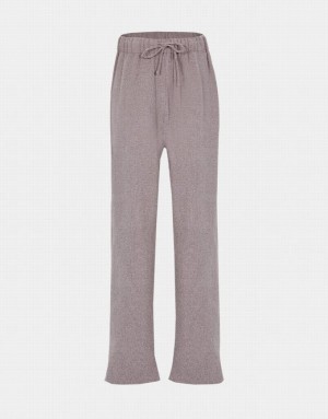 Light Grey Urban Revivo Drawstring Straight Leg Knit Women's Pants | 48152WNFO